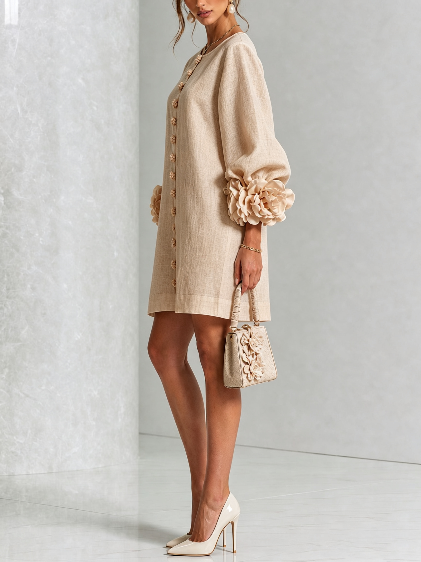 Robe Amara Mini Élégante à Boutons Floraux