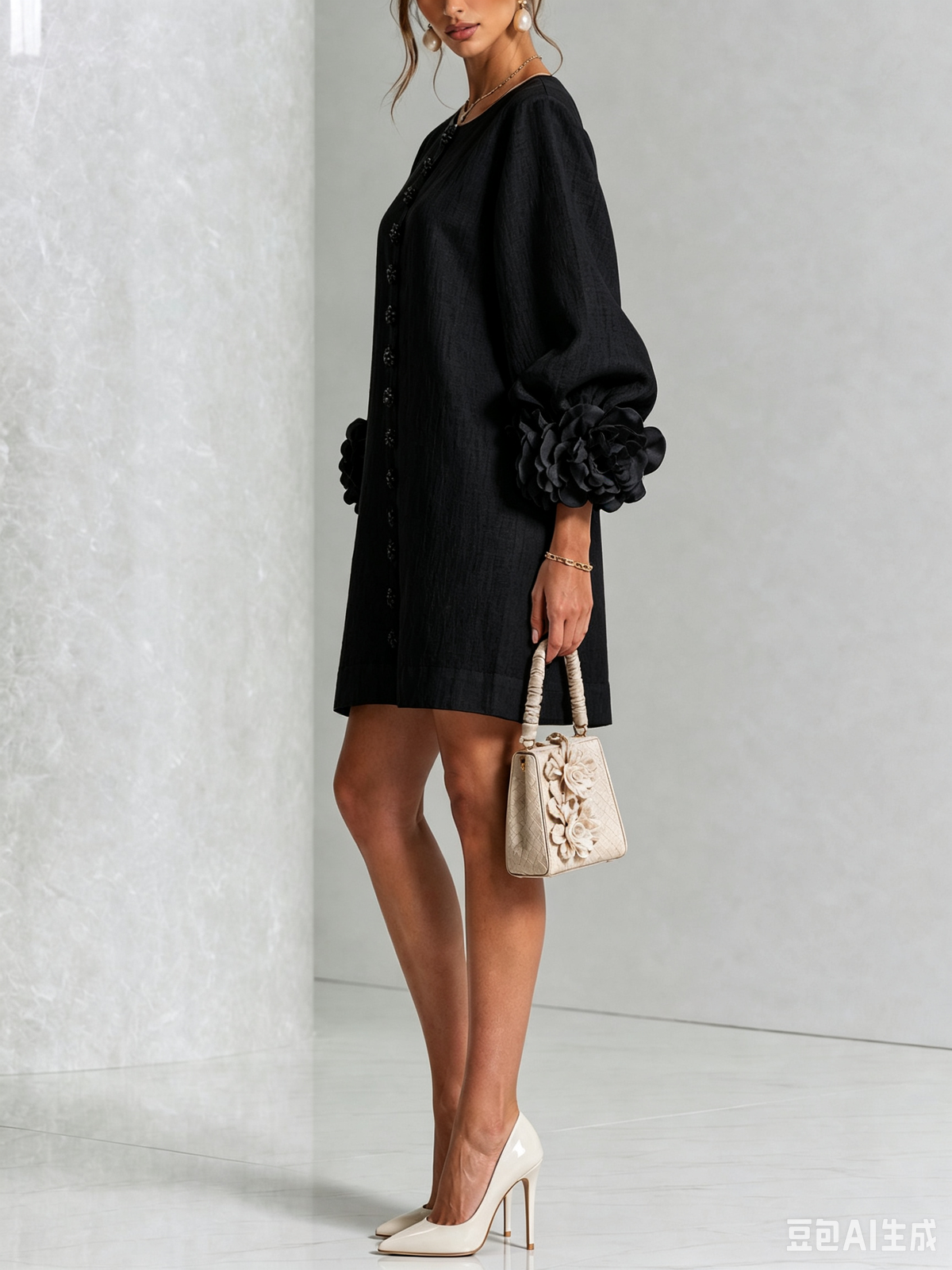 Robe Amara Mini Élégante à Boutons Floraux
