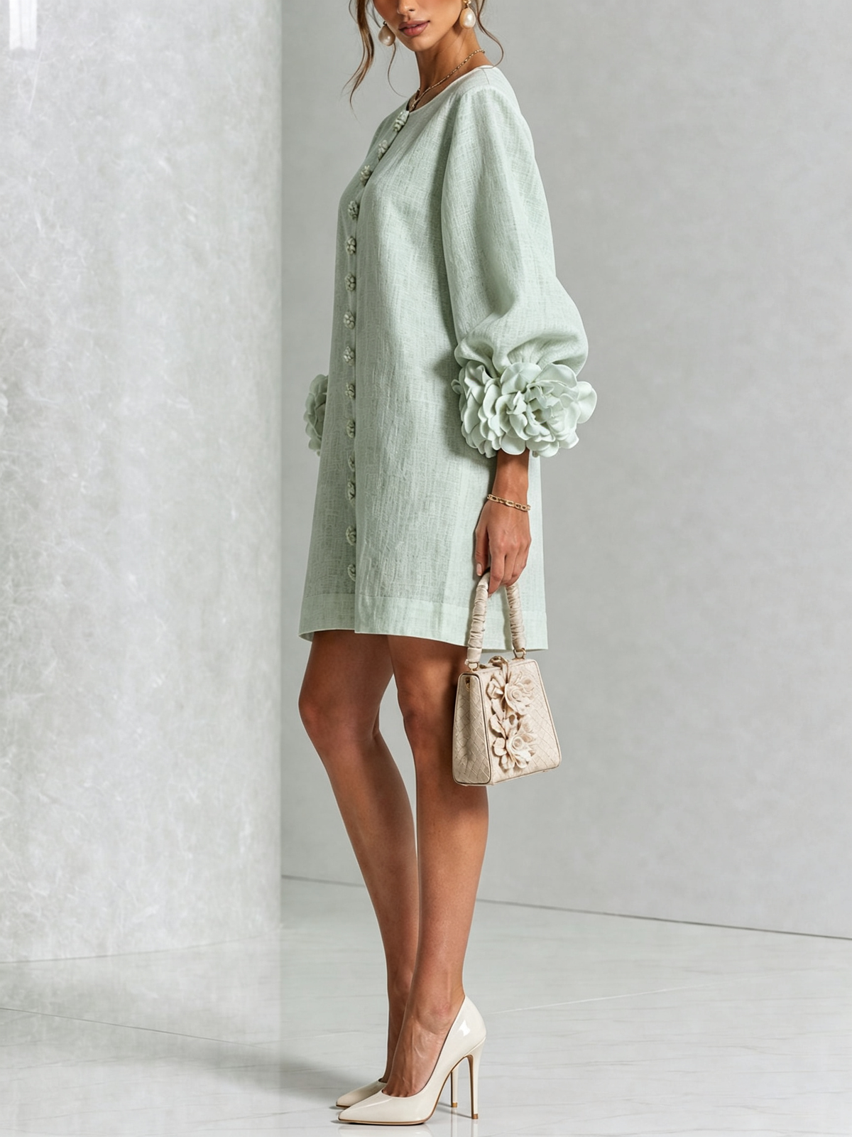 Robe Amara Mini Élégante à Boutons Floraux
