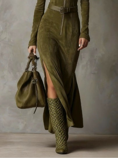 Lunori™ | Robe longue en daim Alessia